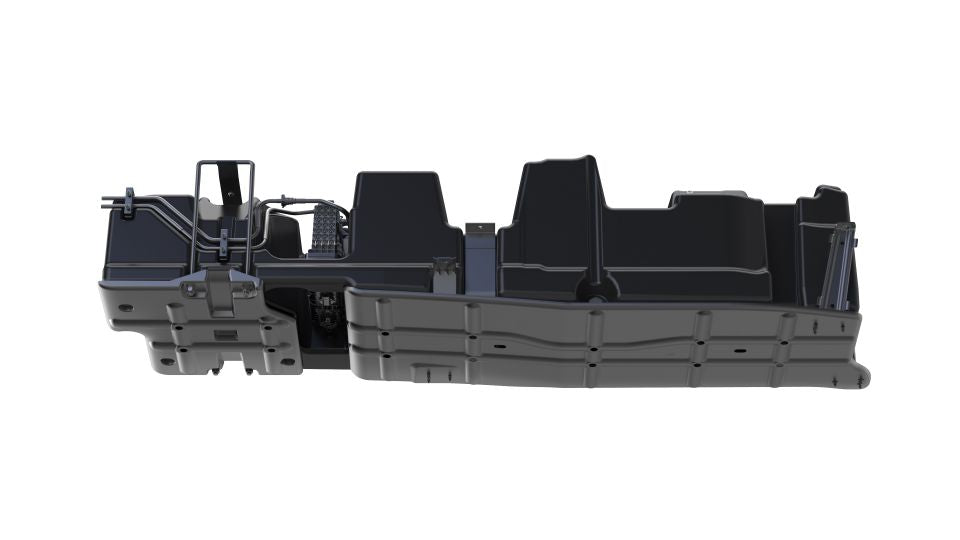 Close-up of the 60-gallon S&B replacement fuel tank for Ford Powerstroke 6.7L trucks