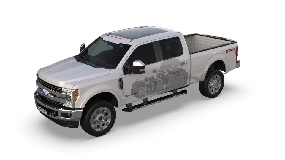 Side view of a Ford F-250 Crew Cab Short Bed with a 60-gallon S&B Tanks fuel tank upgrade