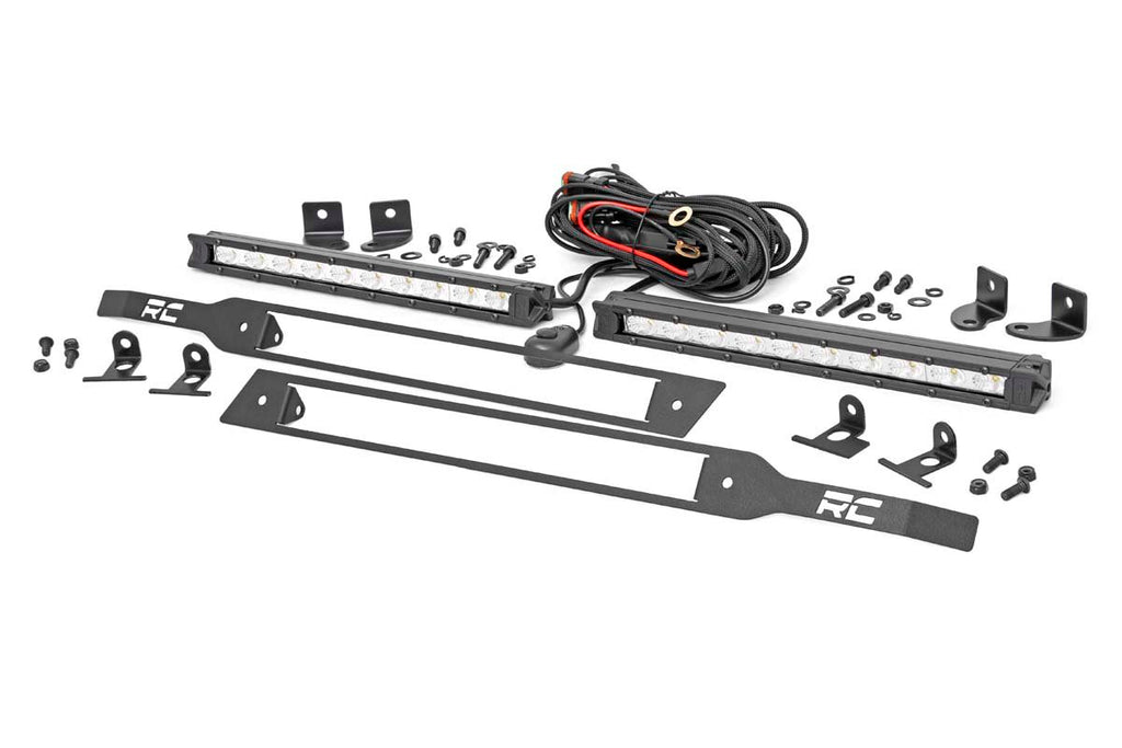 Rough Country - LED Light - Grille Mount - 10" Chrome Slimline Pair - Chevy Silverado 1500 (19-23) - 70818