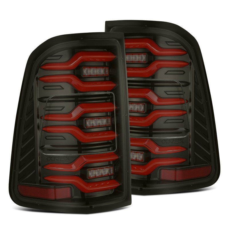 AlphaRex 19+ Dodge Ram 1500 Luxx-Series LED Tail Lights Black/Red w/Activ Light/Seq Signal