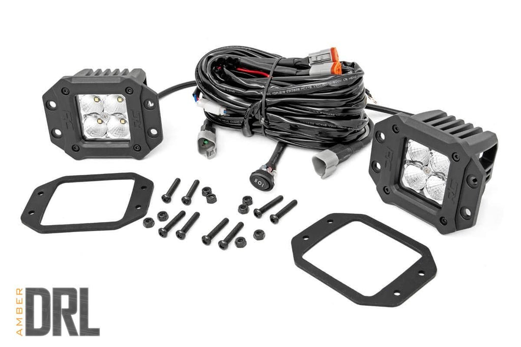 Rough Country - Chrome Series LED Light Pair - 2 Inch - Flush Mount - Amber DRL - 70803DRLA