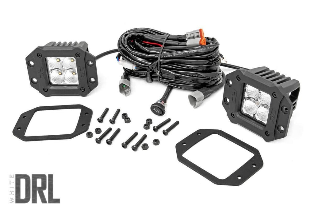 Rough Country - Chrome Series LED Light Pair - 2 Inch - Flush Mount - White DRL - 70803DRL