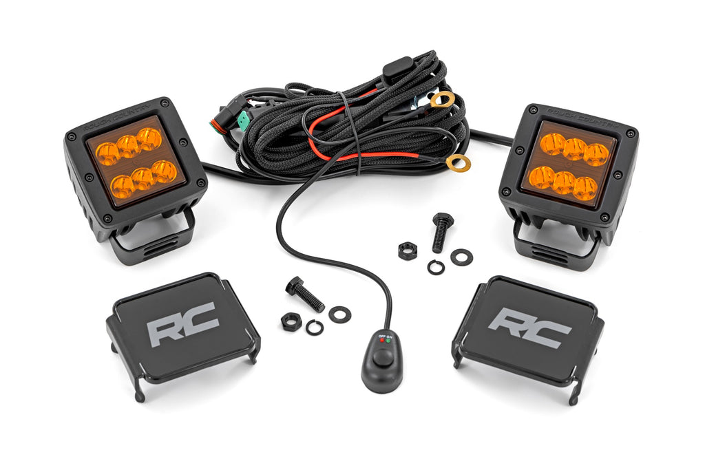 Rough Country - 2 Inch Black Series LED Light Pods - Spot - Amber - Square - 70903A