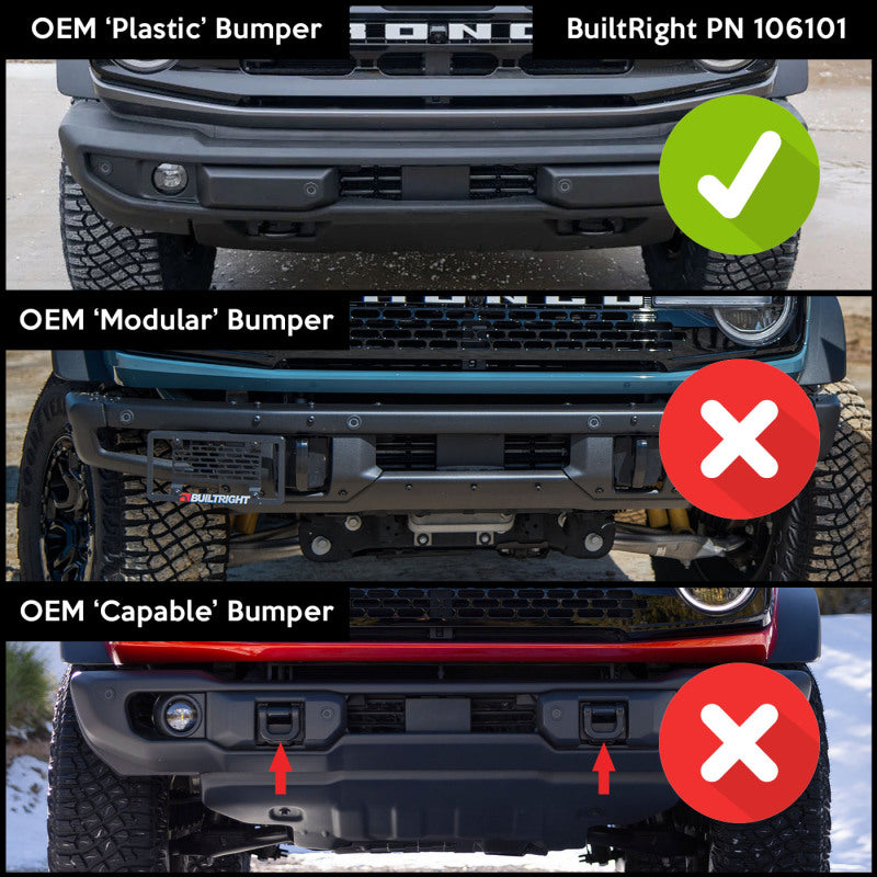 BuiltRight Industries 2021+ Ford Bronco (w/Std Plastic Bumper) License Plate Relocation Kit