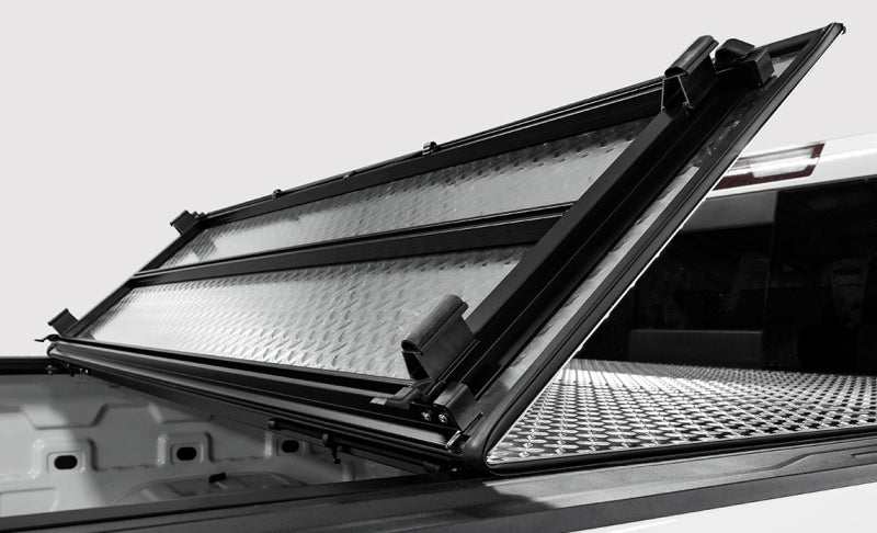 Access 2022+ Rivian R1T 4ft 6in Bed (w/ OEM Tonneau Track) LOMAX Folding Hard Cover - Black Diamond