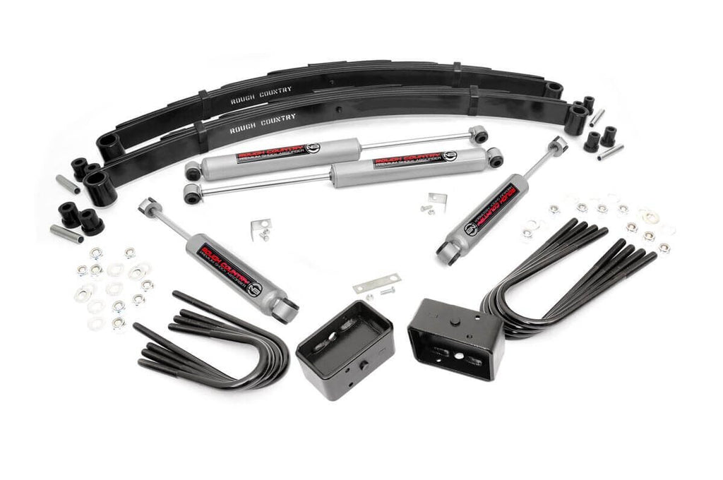 Components of a 4-inch lift system for Chevy GMC C10 K10, C25 K25, and Jimmy models from 1969 to 1972