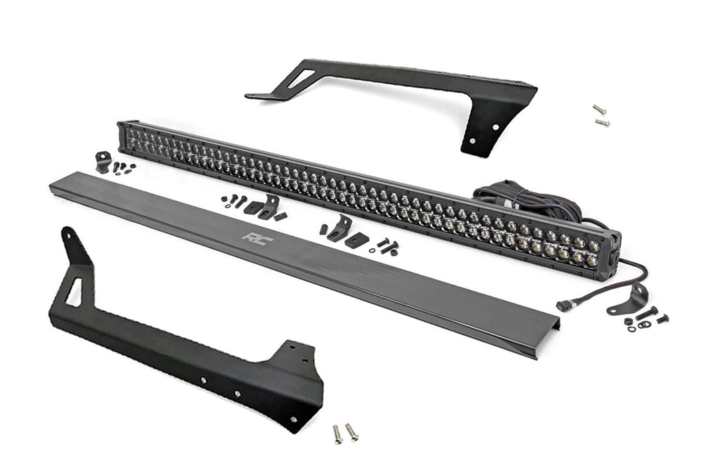 Rough Country - LED Light - Windshield Mnt - 50" Black Dual Row - Amber DRL - Jeep Wrangler JK (07-18) - 70504BLDRLA
