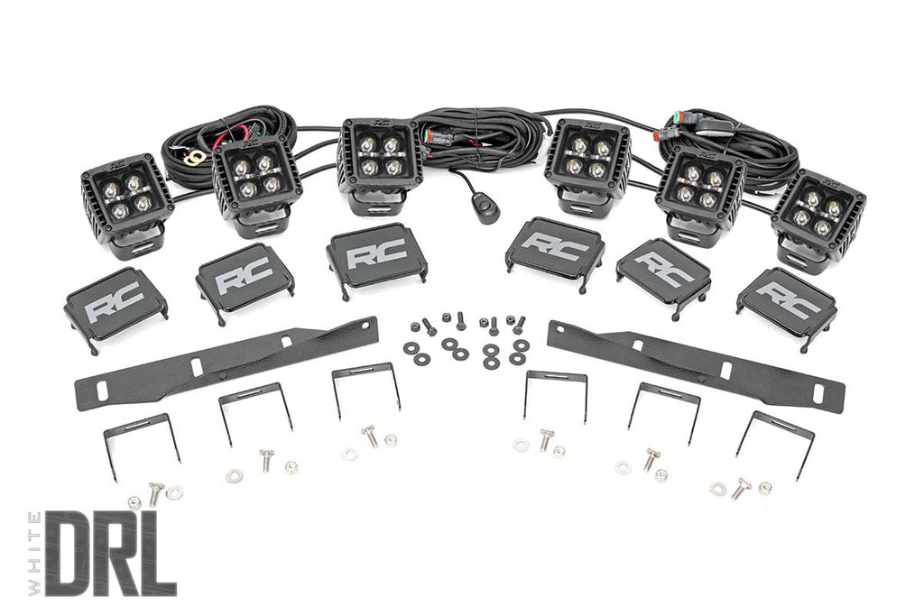 Rough Country - LED Light - Fog Mount - Triple 2" Black Pair - White DRL - Ford Raptor (17-20) - 70700DRL