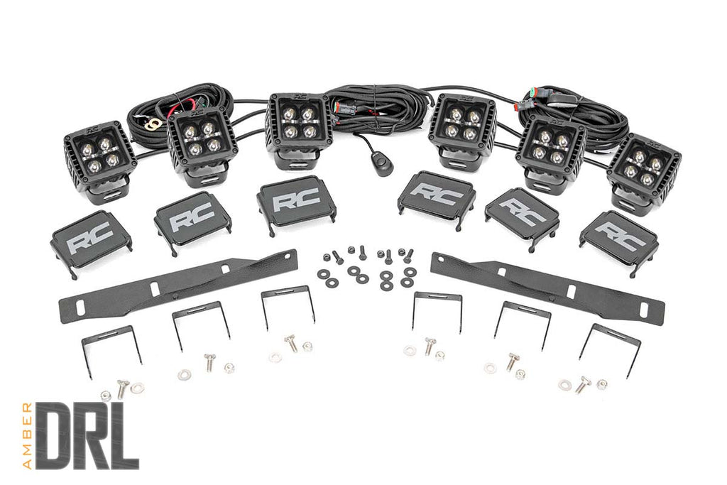 Rough Country - LED Light - Fog Mount - Triple 2" Black Pair - Amber DRL - Ford Raptor (17-20) - 70700DRLA