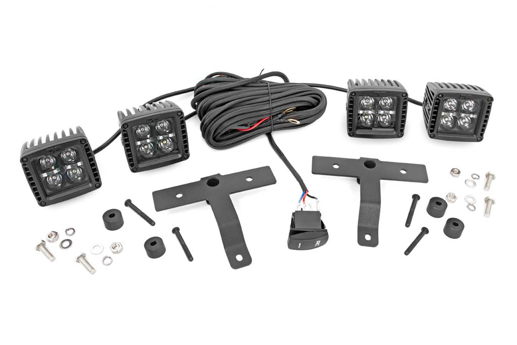 Rough Country - Jeep Quad LED Light Pod Kit - Black Series W/ White DRL (18-22 JL / 20-22 Gladiator) - 70824