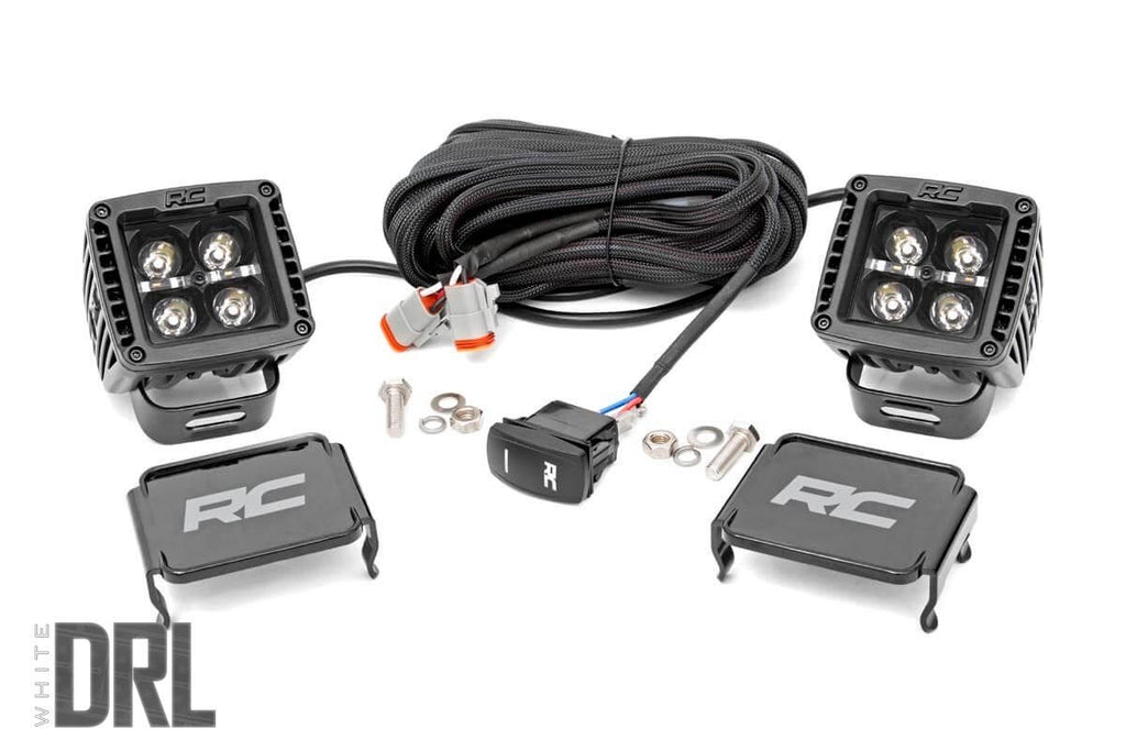 Rough Country - Black Series LED Light Pair - 2 Inch - White DRL - 70903BLKDRL