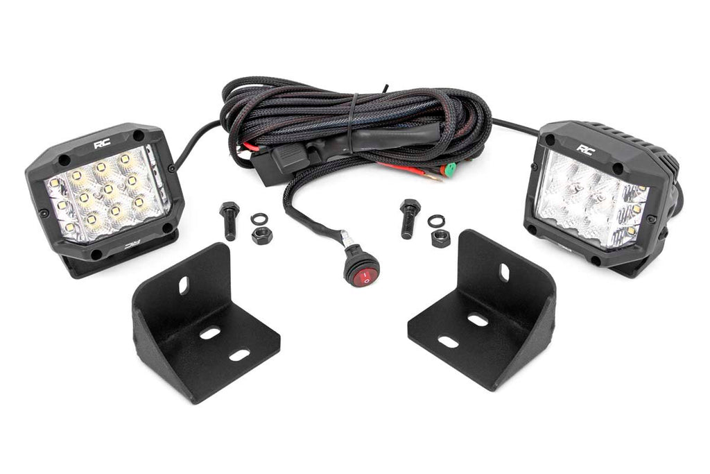 Rough Country - LED Light - Rear Cab Mount - 3" Chrome Pair - Wide Angle - Can-Am Defender (16-22) - 71024