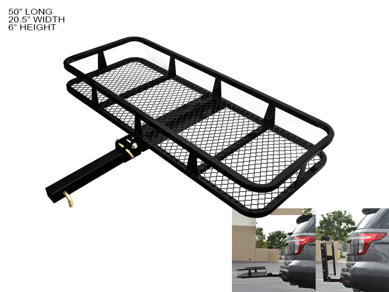 Armordillo 2in. Hitch Cargo Carrier - 500 Lbs- 20X48 Basket Style Fold Up - Black Accessories Black Trailer Hitches