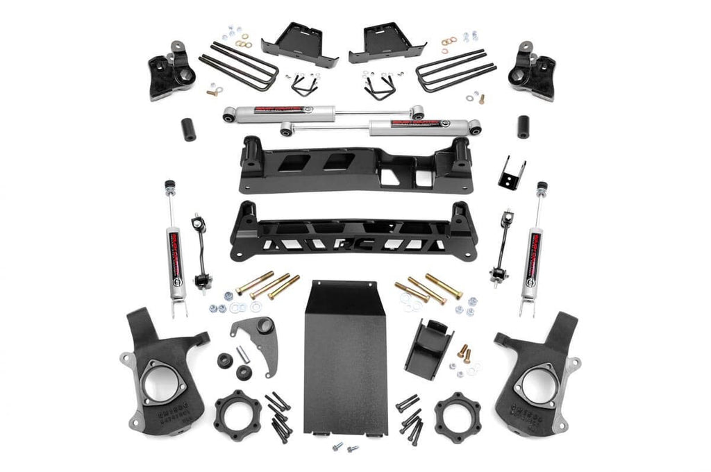 Complete set of the 4 Inch Lift Kit for 4WD Chevy Silverado & GMC Sierra 1500, showcasing both front and rear suspension parts