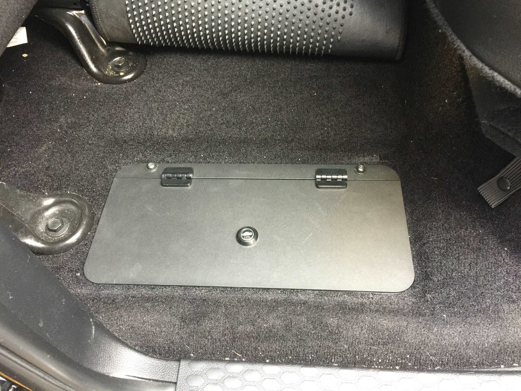 Interior view of a Dodge RAM showing the location for the locking floor box installation