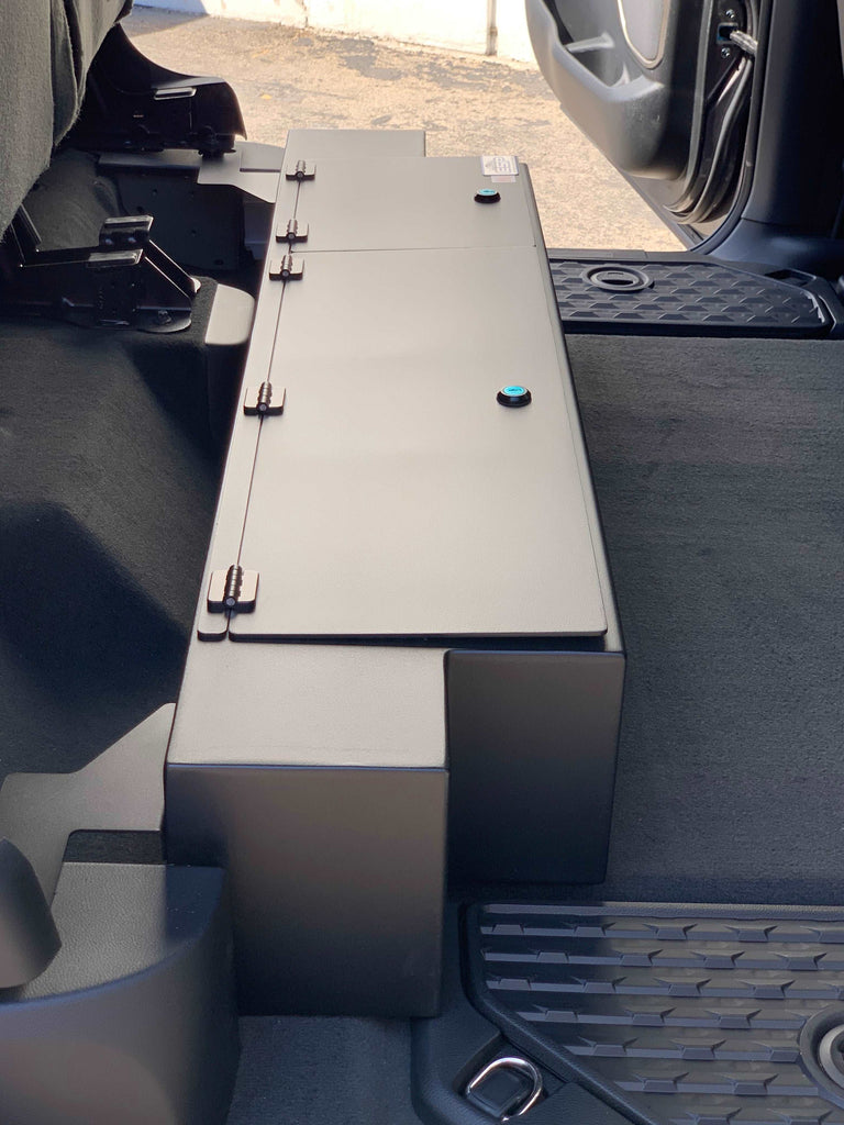 Open trunk of a 2019-2024 RAM 1500 TRX showing the installed lockable storage box