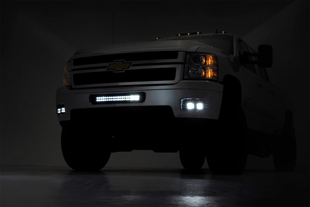 Rough Country - Chevrolet LED Fog Light Kit - Black Series W/ White DRL (11-14 Silverado HD) - 70628DRL
