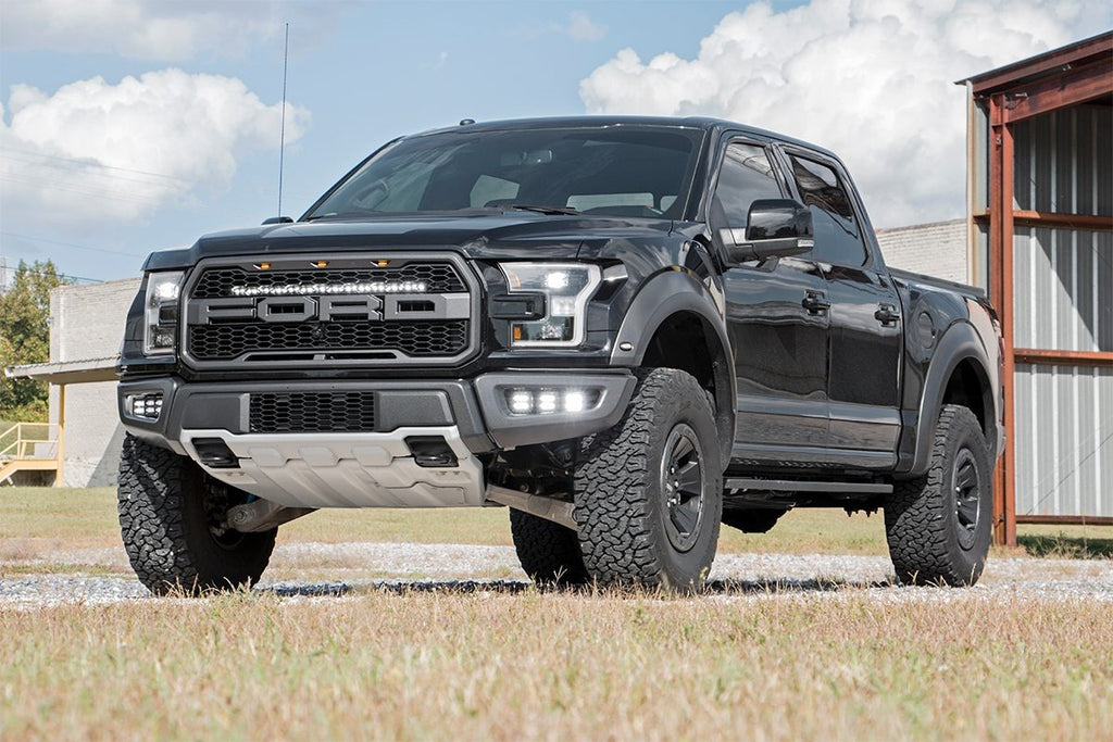 Rough Country - LED Light - Fog Mount - Triple 2" Black Pair - White DRL - Ford Raptor (17-20) - 70700DRL