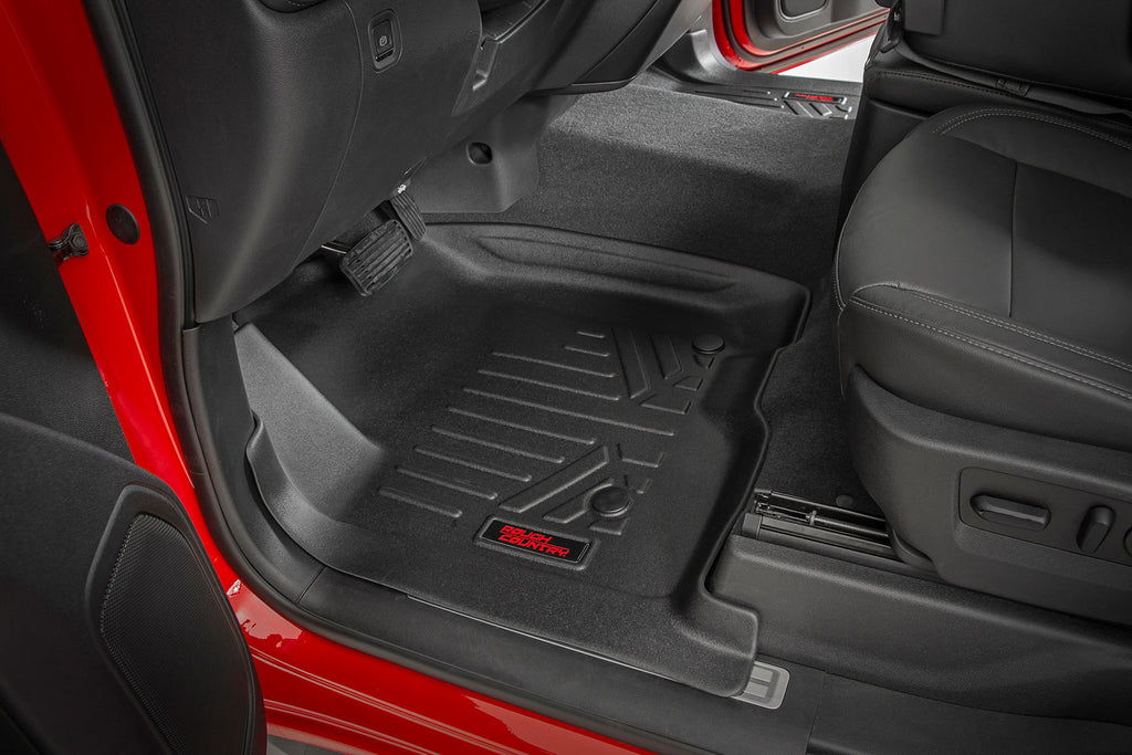 Rough Country Floor Mats - FR And RR - FR Bucket - Crew - W O Underseat Storage - Chevy GMC 1500 2500HD 3500HD (19-23)