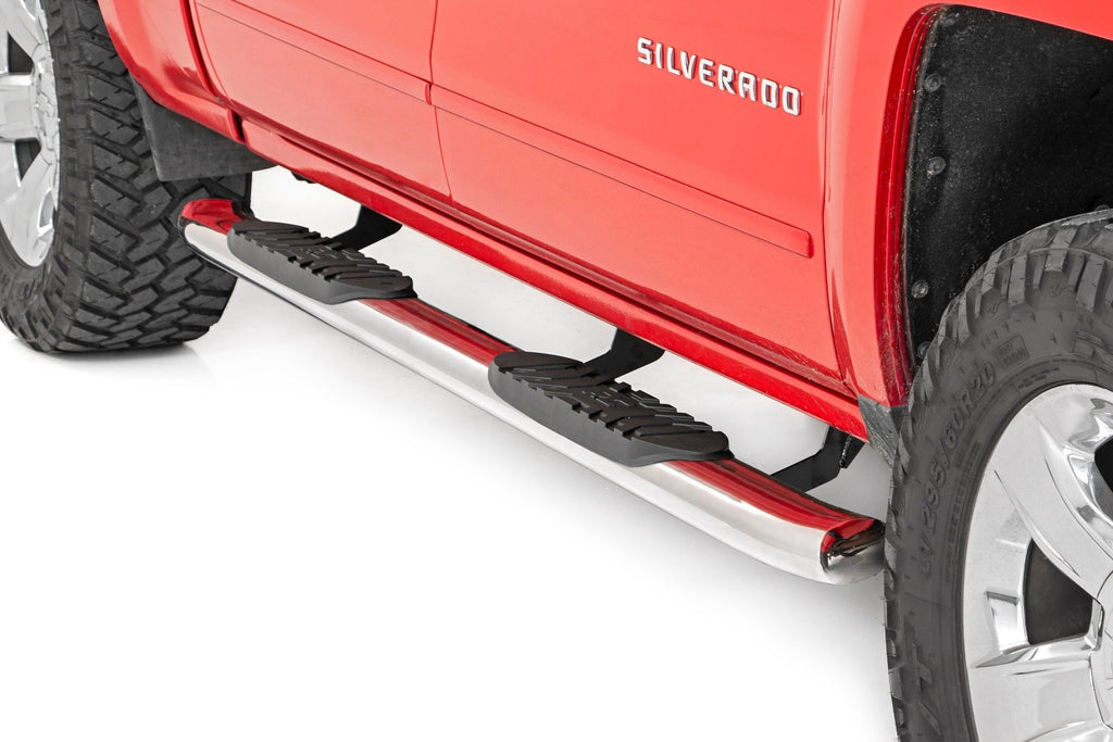 Rough Country Oval Steps - Stainless - Crew Cab - DEF Tank - Chevy GMC 1500 2500HD 3500HD (07-19)