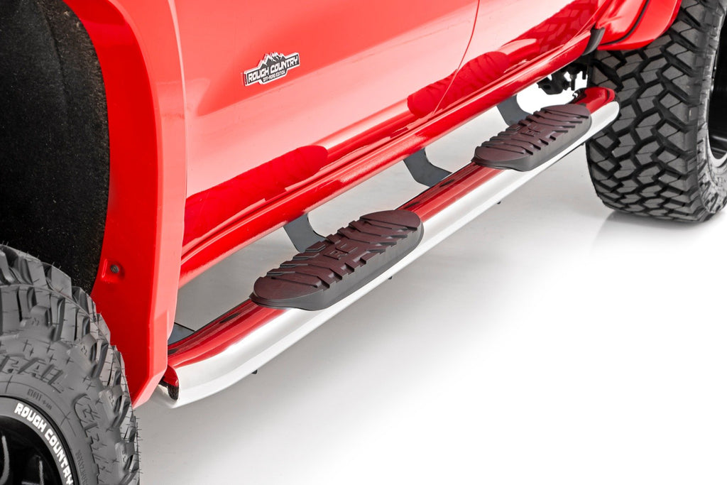 Rough Country Oval Steps - Stainless - Crew Cab - DEF Tank - Chevy GMC 1500 2500HD (19-23)