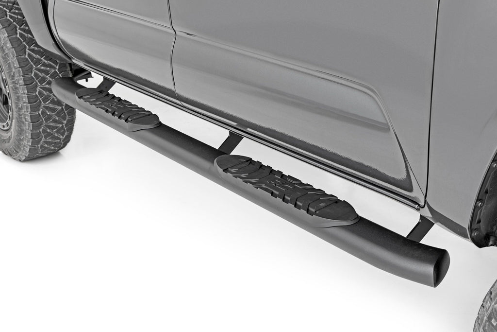 Rough Country Oval Nerf Step - Double Cab - Black - Toyota Tacoma 2WD 4WD (05-23)