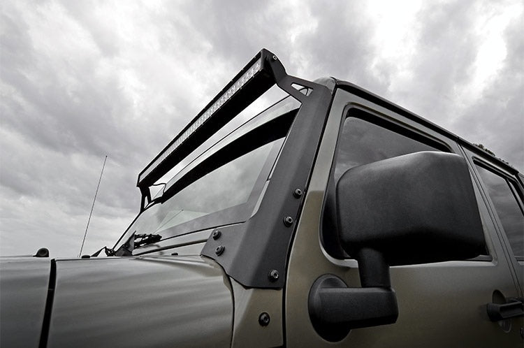 Rough Country - LED Light - Windshield Mnt - 50" Black Dual Row - Amber DRL - Jeep Wrangler JK (07-18) - 70504BLDRLA