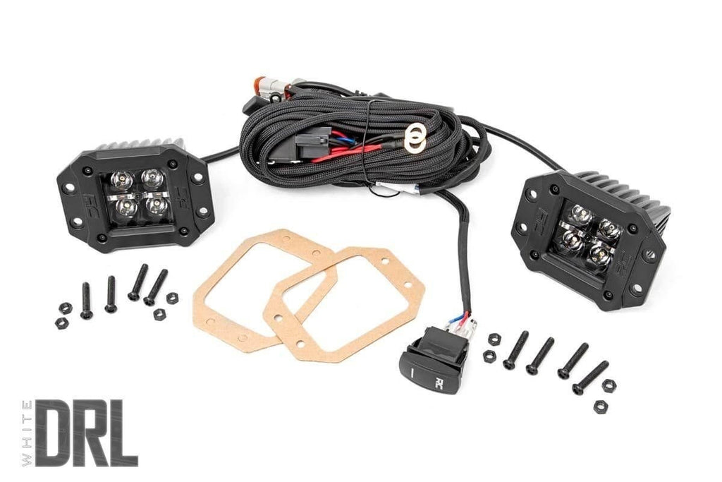 Rough Country - Black Series LED Light Pair - 2 Inch - Flush Mount - White DRL - 70803BLKDRL