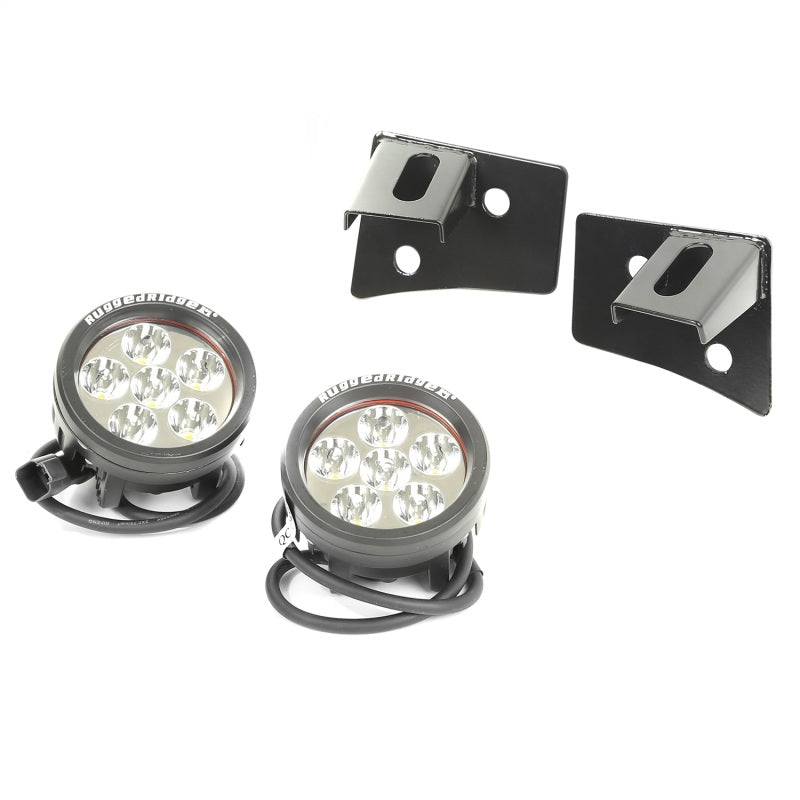 Rugged Ridge Jeep Wrangler JK Round Windshield LED Light Kit w/ Brackets