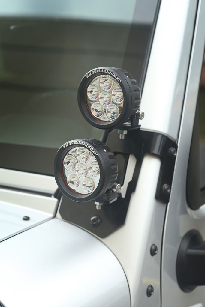 Rugged Ridge Jeep Wrangler JK Semi-Gloss Black A Pillar Light Mount
