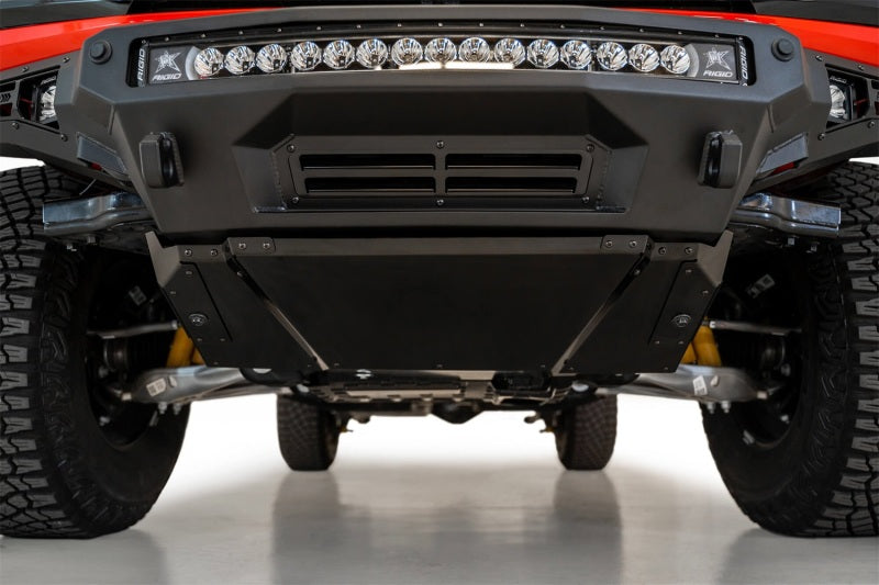 Front angle of a Ford Bronco equipped with the Addictive Desert Designs Stealth Fighter Bumper