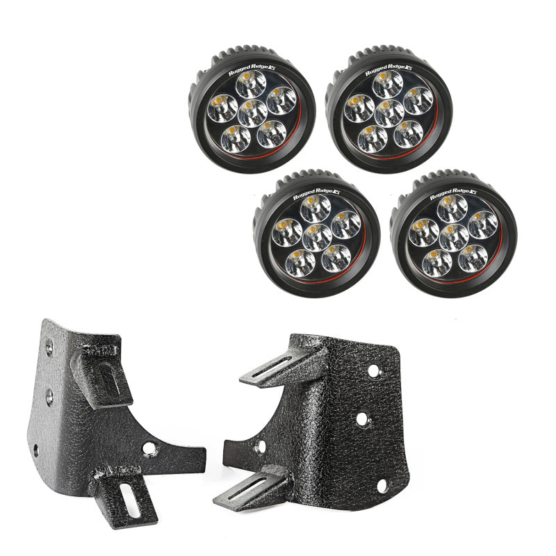 Rugged Ridge Jeep Wrangler TJ/LJ 3.5in Round Dual A-Pillar LED Kit