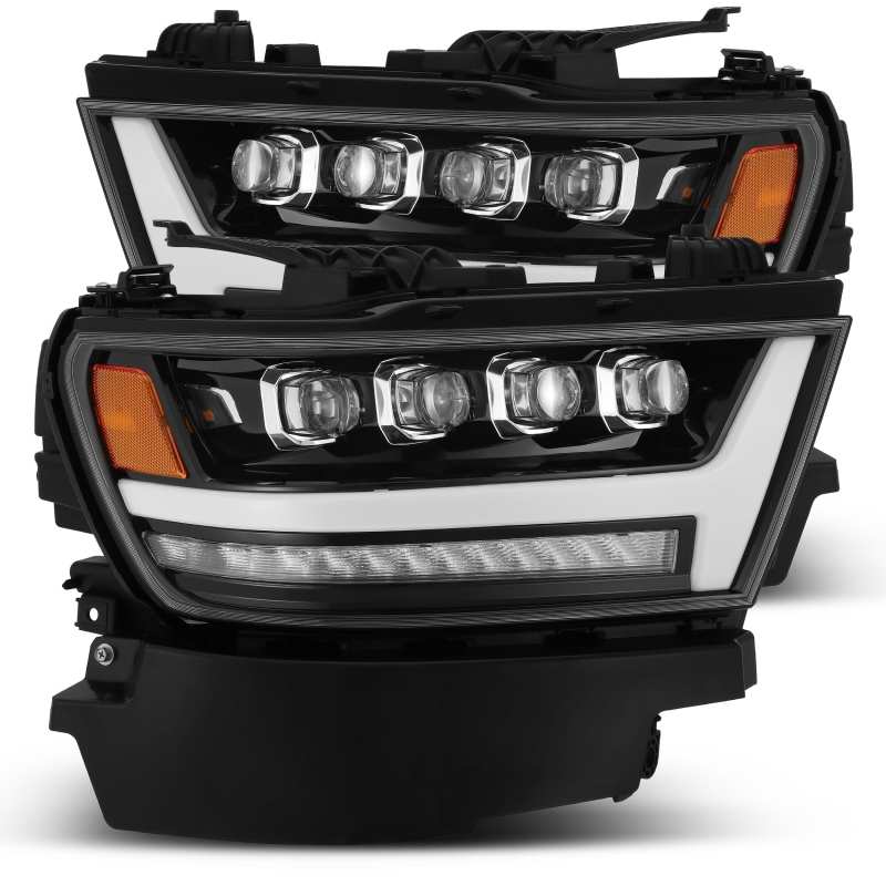 AlphaRex 19+ Ram 1500HD NOVA LED Proj Headlights Plank Style Gloss Blk w/Activ Lght/Seq Signal/DRL
