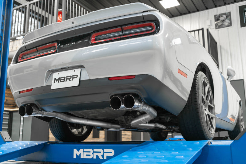 MBRP Dodge Challenger 5.7L HEMI SS 3in Quad Split Rear Exit w/ Carbon Fiber Tips - T304