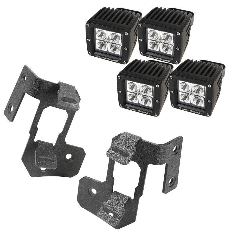 Rugged Ridge Jeep Wrangler JK Textured Black Square A-Pillar LED Light Mount Kit