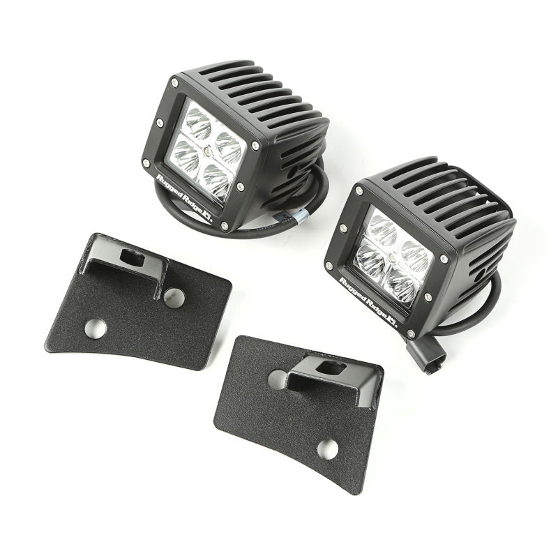 Rugged Ridge Jeep Wrangler JK Textured Black Square Windshield LED Kit w/ Brackets
