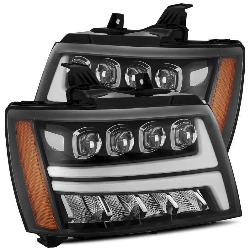 AlphaRex 07-14 Chevy Avalanche NOVA LED Proj Headlights Plank Style Gloss Black w/Activ Light/DRL