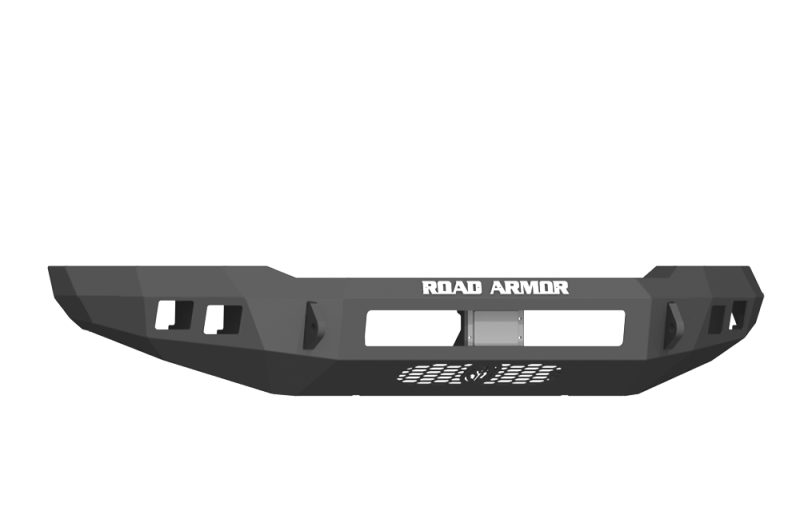 A black Road Armor 17-20 Ford Raptor Stealth Front Non-Winch Bumper - Tex Blk with the word "road slayer" on it.