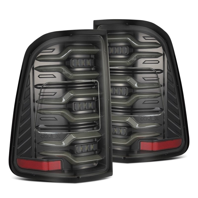AlphaRex 2019+ Dodge Ram 1500 Luxx-Series LED Tail Lights Alpha-Black w/Active Light/Seq Signal