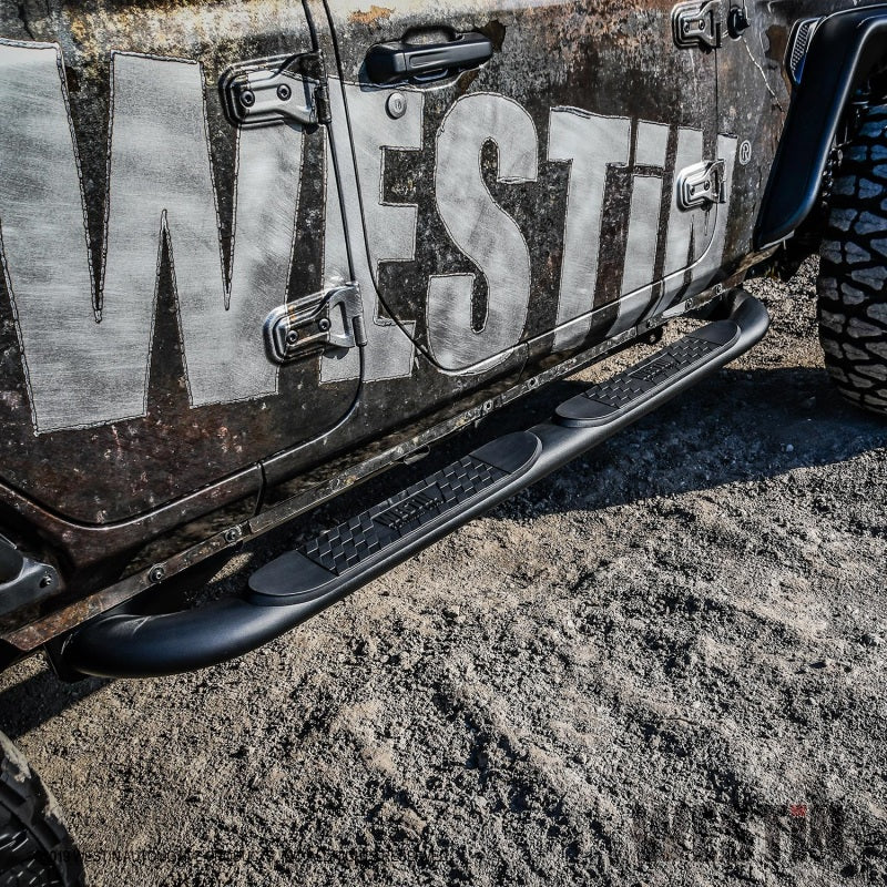 Westin 18+ Jeep Wrangler JLU 4dr Platinum 4 Oval Nerf Step Bars - Tex. Blk