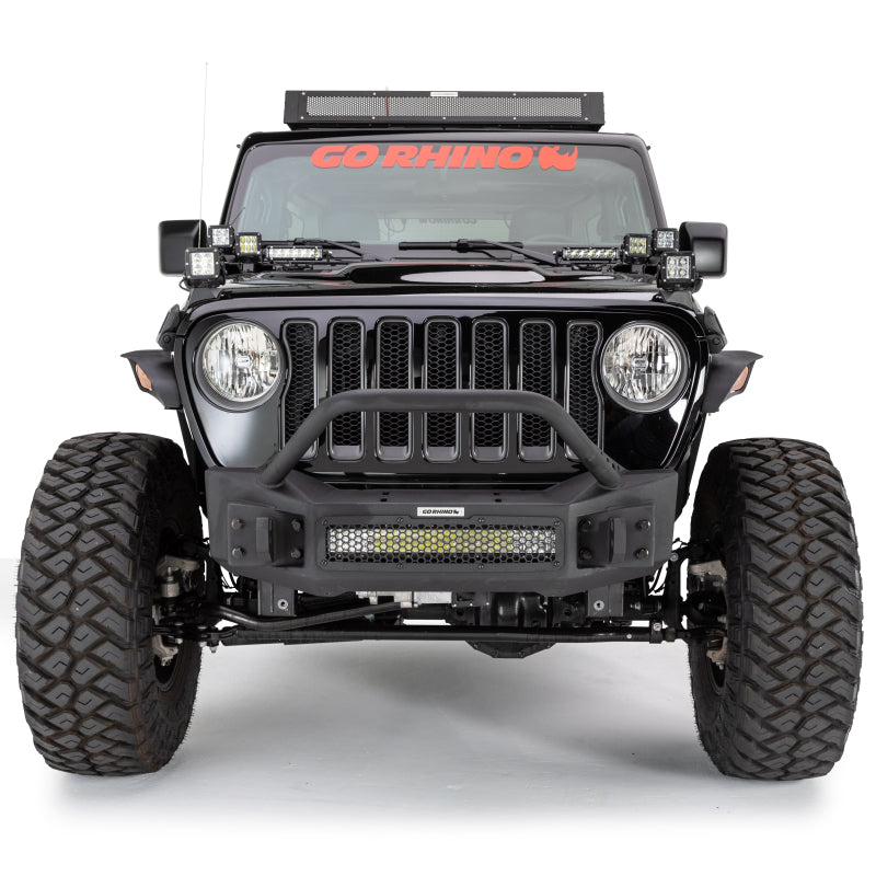 Go Rhino Jeep Wrangler JL/JLU/JK/JKU/Gladiator JT Rockline Front Stubby Bumper w/ Overrider