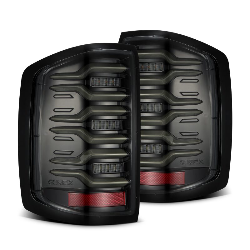 AlphaRex 14-19 Chevy Silverado 1500 Luxx-Series LED Tail Lights Alpha-Black w/Activ Light/Seq Signal