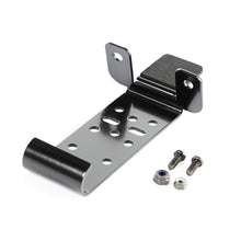 Load image into Gallery viewer, Alternate angle of the black metal CB radio mount with mounting hardware for Jeep Wrangler TJ