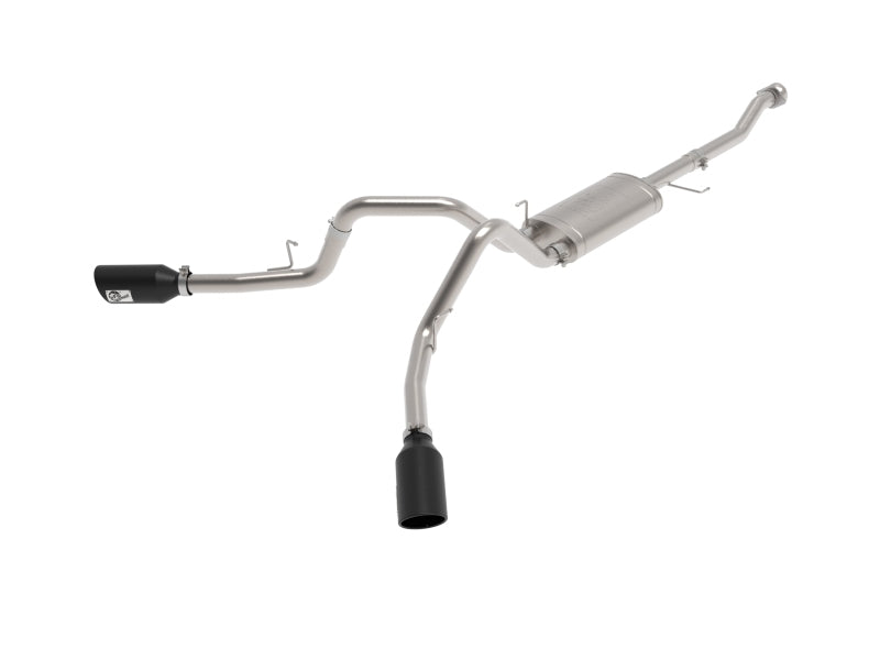 Close-up of the aFe Vulcan stainless steel cat-back exhaust system