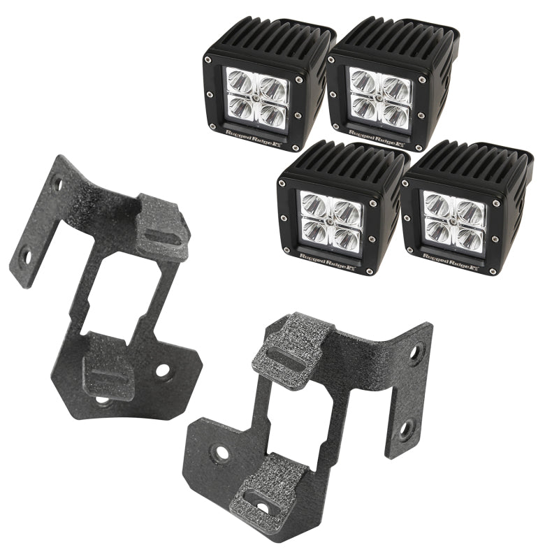 Rugged Ridge Jeep Wrangler JK Textured Black Square A-Pillar LED Light Mount Kit