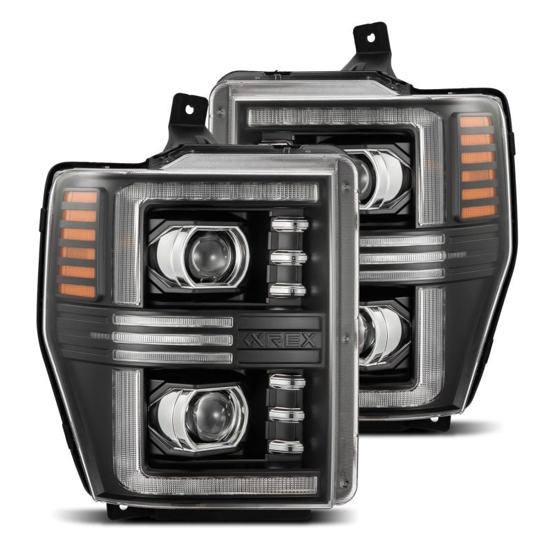 AlphaRex 2008-2010 Ford F250-550 PRO-Series Projector headlights Black w/Active Light/Seq Signal