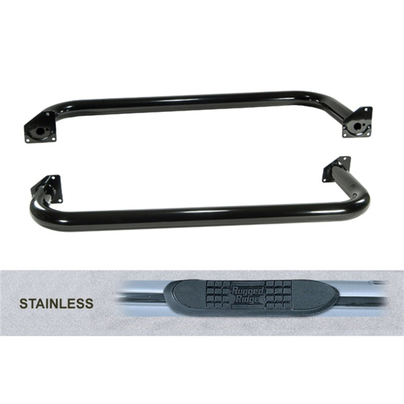 Rugged Ridge 3-In Round Tube Side Step SS Jeep Wrangler YJ