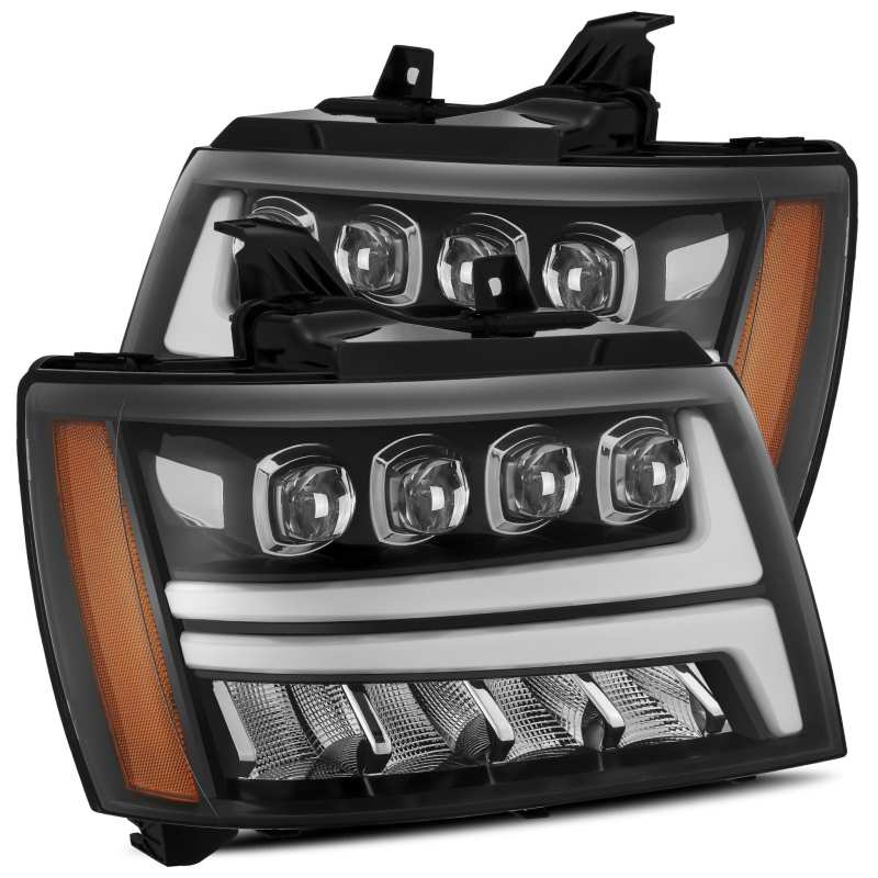 AlphaRex 07-14 Chevy Avalanche NOVA LED Proj Headlights Plank Style Gloss Black w/Activ Light/DRL
