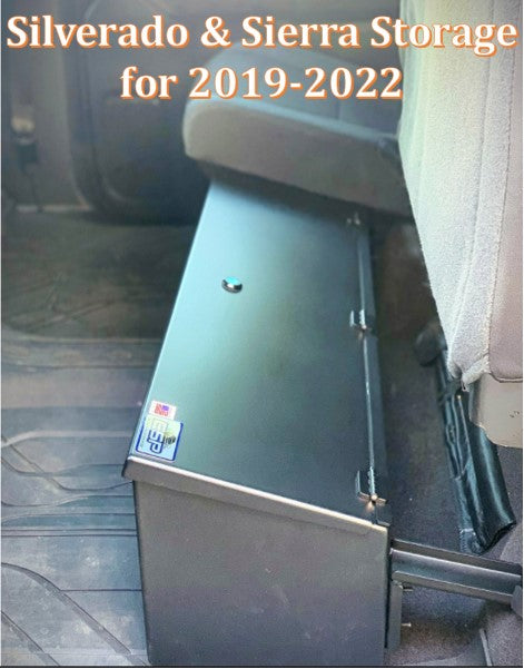 Lockable storage unit designed for 2019-2024 Chevrolet Silverado under the rear seat