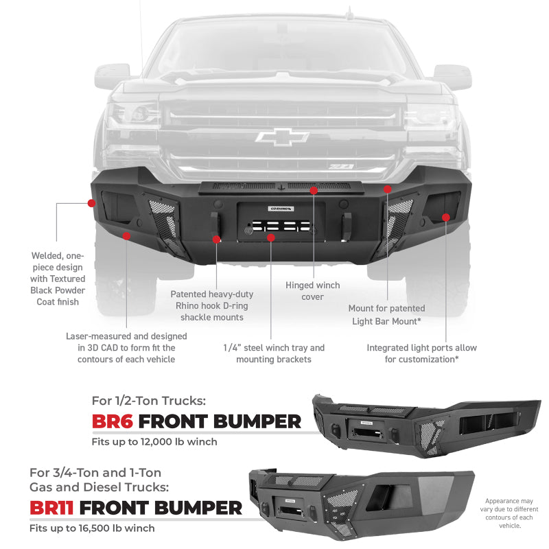 Go Rhino Chevrolet Silverado 2500HD/3500HD BR11 Front Bumper Replacement - Tex. Black